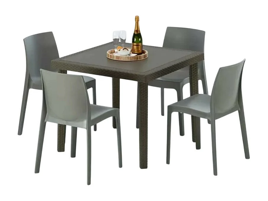 Set tavolo quadrato e 4 sedie colorate polirattan resina 90x90 Martini