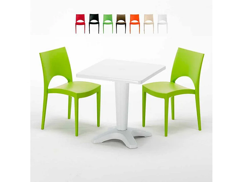 Weiß Quadratisch Tisch und 2 Stühle Farbiges Polypropylen-Innenmastenset Grand Soleil Paris Patio - Grün