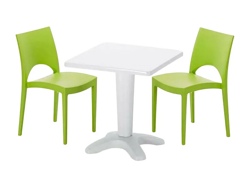 Weiß Quadratisch Tisch und 2 Stühle Farbiges Polypropylen-Innenmastenset Grand Soleil Paris Patio - Grün