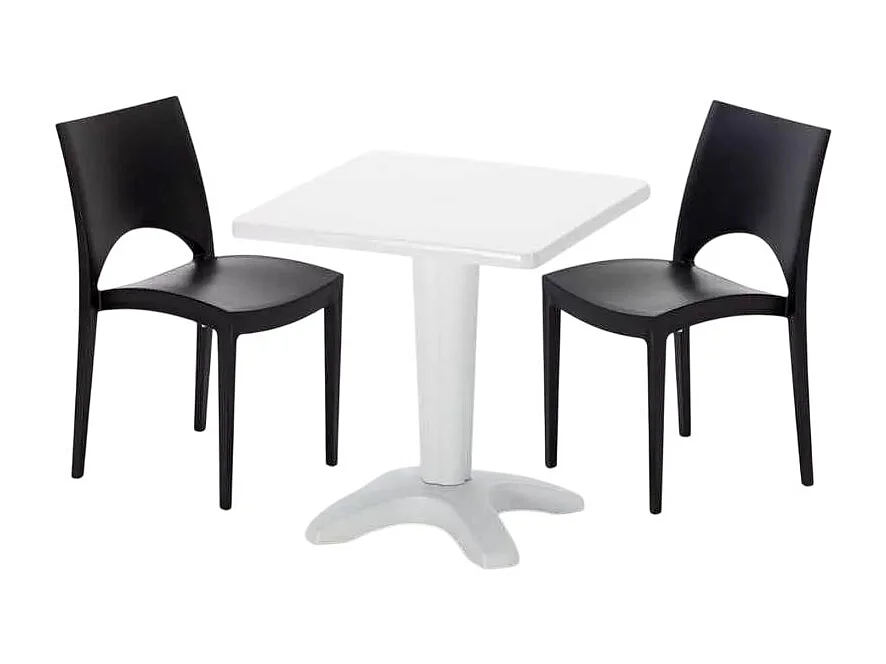 Weiß Quadratisch Tisch und 2 Stühle Farbiges Polypropylen-Innenmastenset Grand Soleil Paris Patio - Schwarz