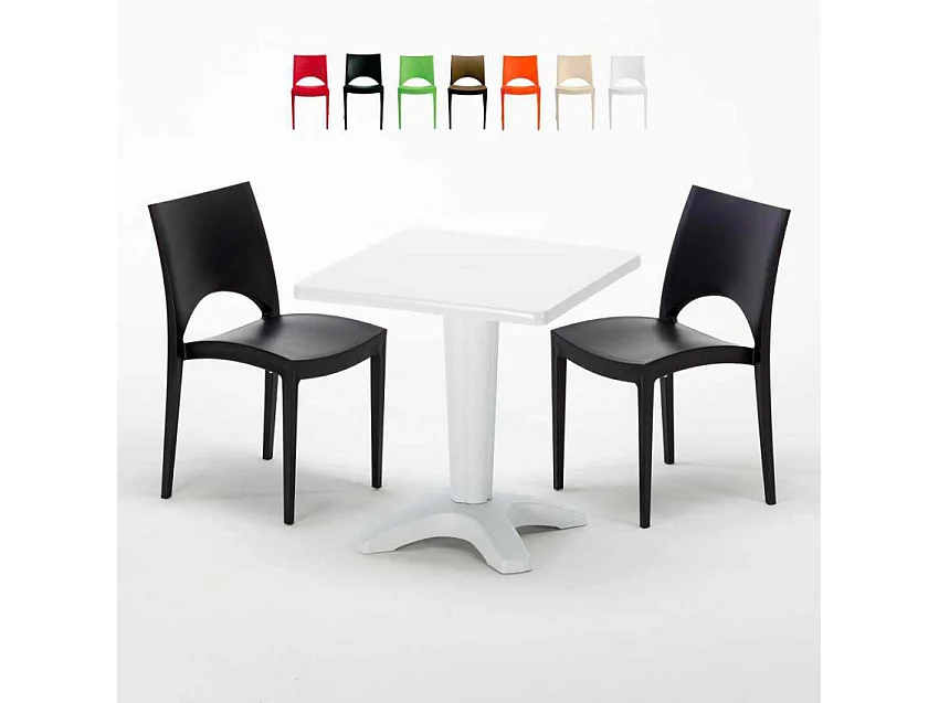 Weiß Quadratisch Tisch und 2 Stühle Farbiges Polypropylen-Innenmastenset Grand Soleil Paris Patio - Schwarz