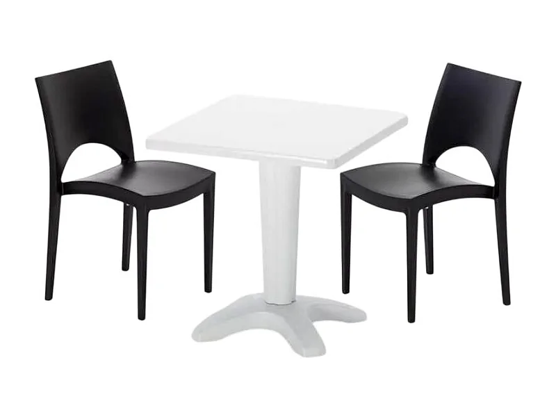 Weiß Quadratisch Tisch und 2 Stühle Farbiges Polypropylen-Innenmastenset Grand Soleil Paris Patio - Schwarz