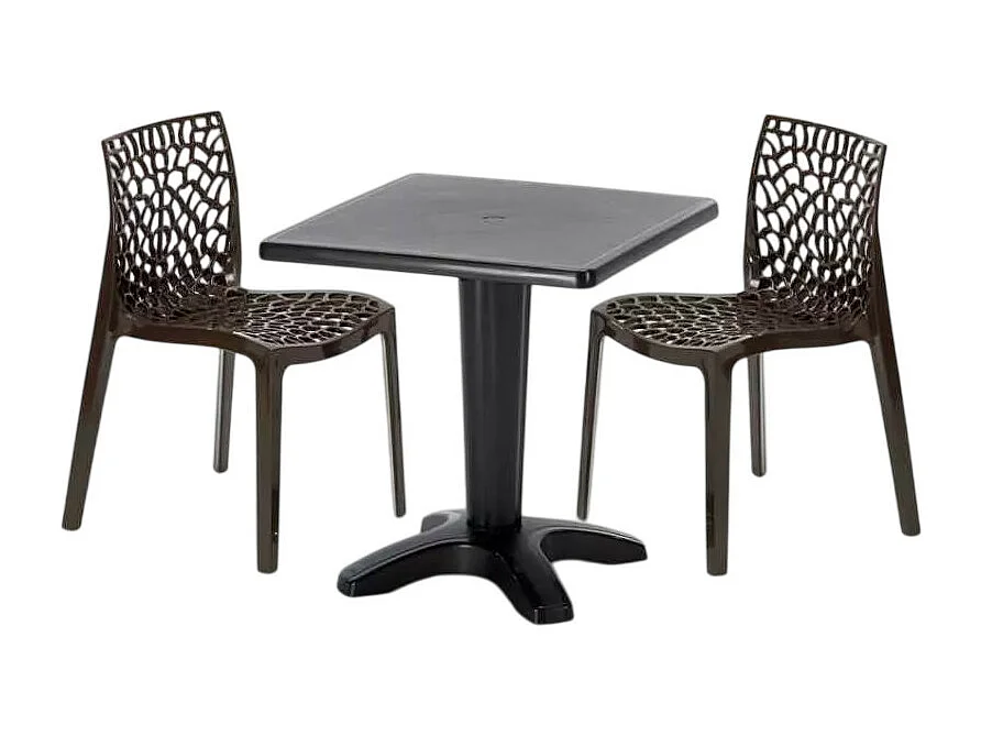 Schwarz Quadratisch Tisch und 2 Stühle Farbiges Polypropylen-Innenmastenset Grand Soleil Gruvyer Aia - Braun