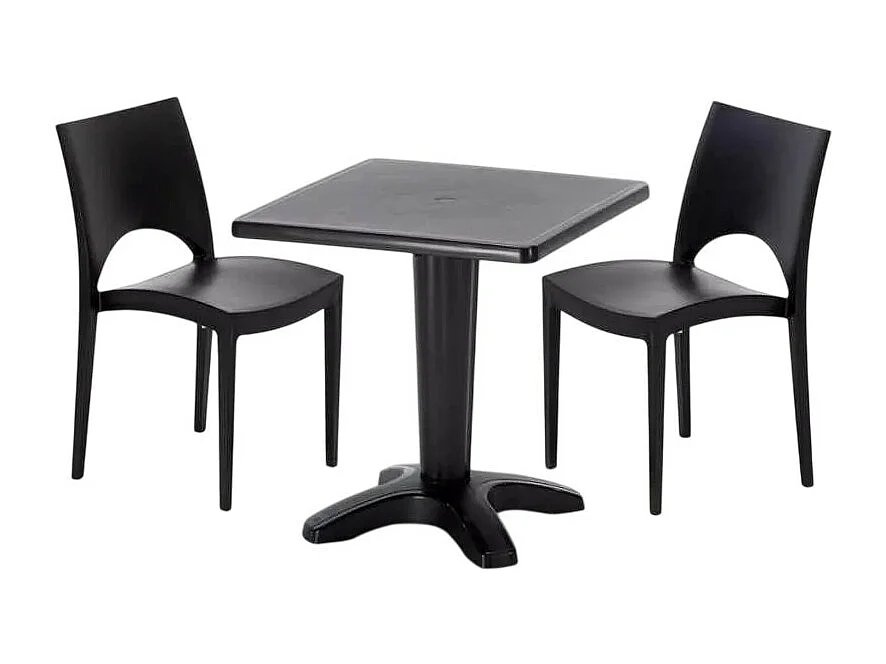 Schwarz Quadratisch Tisch und 2 Stühle Farbiges Polypropylen-Innenmastenset Grand Soleil Paris Aia - Schwarz