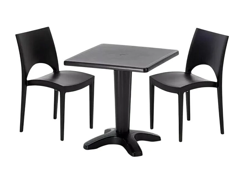 Schwarz Quadratisch Tisch und 2 Stühle Farbiges Polypropylen-Innenmastenset Grand Soleil Paris Aia - Schwarz