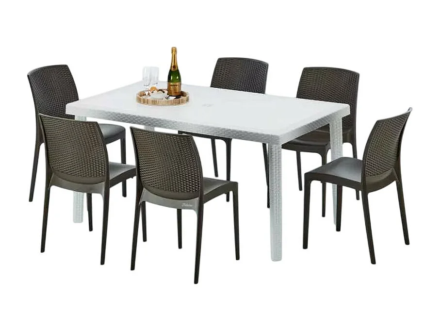 Weiß Rechteckig Tisch und 6 Stühle Farbiges Polypropylen-Außenmastenset Grand Soleil Boheme Summerlife - Braun