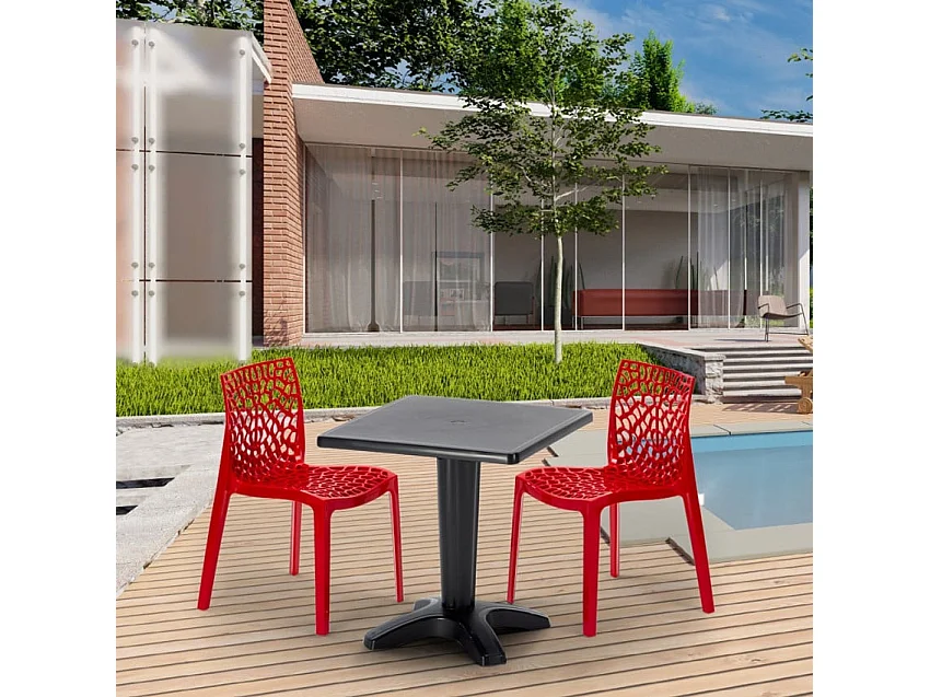 Schwarz Quadratisch Tisch und 2 Stühle Farbiges Polypropylen-Innenmastenset Grand Soleil Gruvyer Aia - Rot