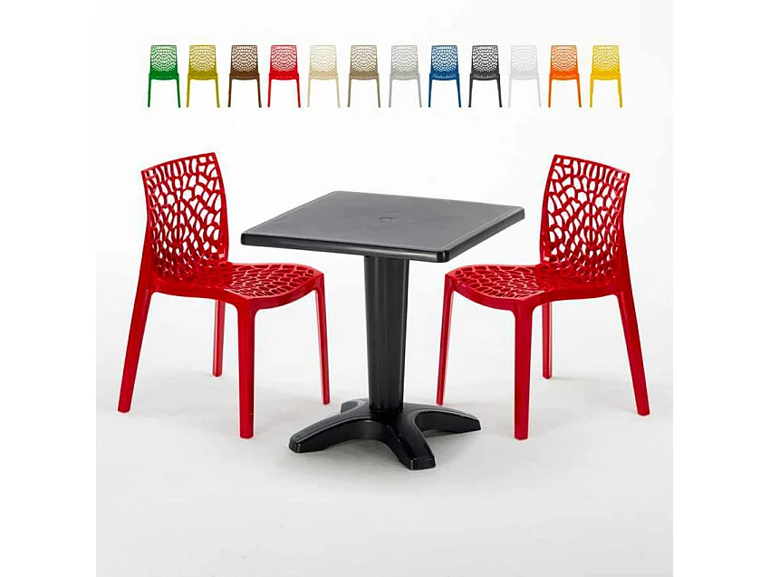 Schwarz Quadratisch Tisch und 2 Stühle Farbiges Polypropylen-Innenmastenset Grand Soleil Gruvyer Aia - Rot