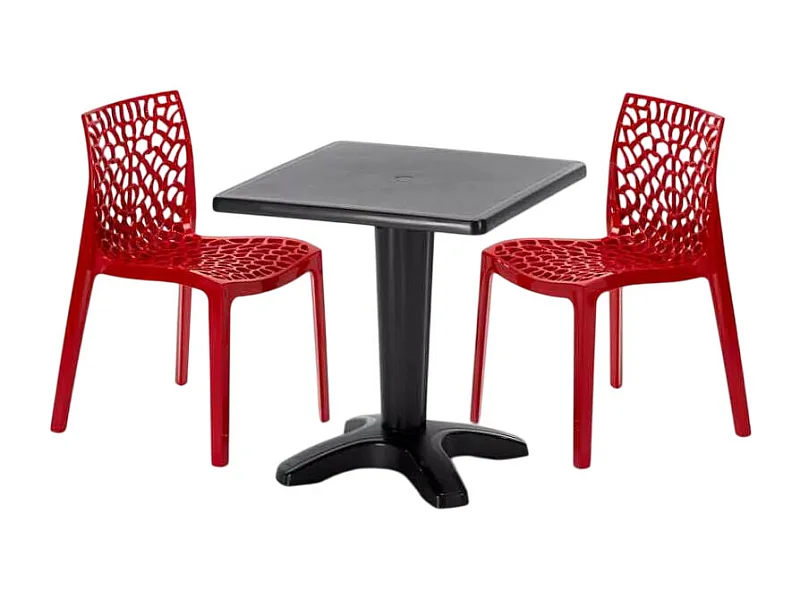 Schwarz Quadratisch Tisch und 2 Stühle Farbiges Polypropylen-Innenmastenset Grand Soleil Gruvyer Aia - Rot