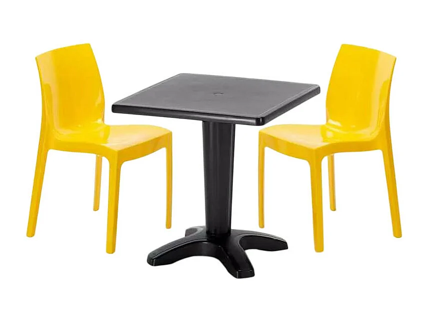 Schwarz Quadratisch Tisch und 2 Stühle Farbiges Polypropylen-Innenmastenset Grand Soleil Ice Aia - Gelb