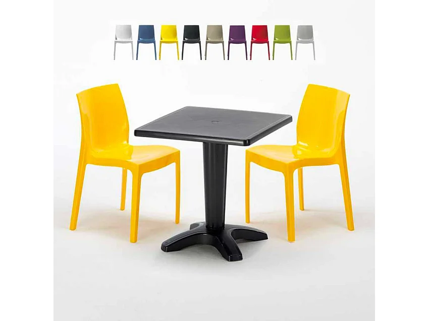 Schwarz Quadratisch Tisch und 2 Stühle Farbiges Polypropylen-Innenmastenset Grand Soleil Ice Aia - Gelb