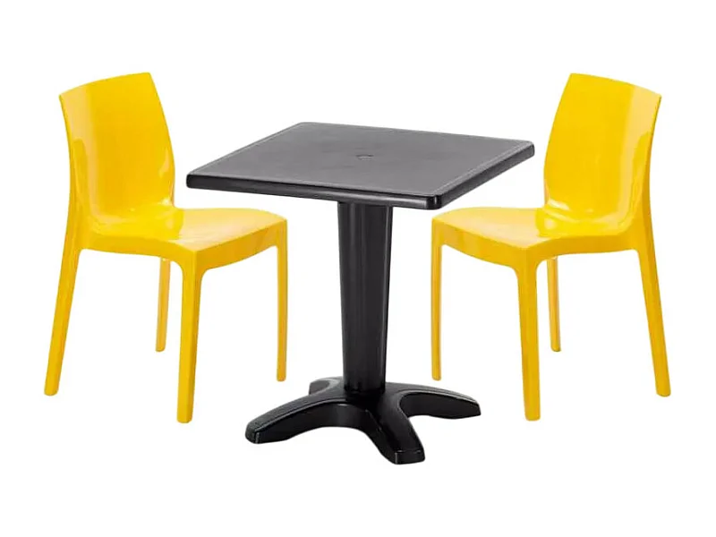 Schwarz Quadratisch Tisch und 2 Stühle Farbiges Polypropylen-Innenmastenset Grand Soleil Ice Aia - Gelb