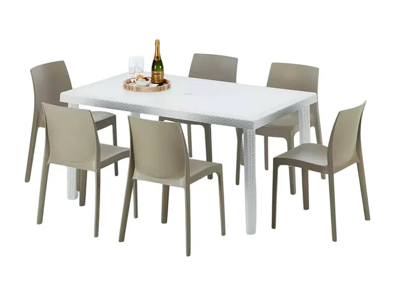 Weiß Rechteckig Tisch und 6 Stühle Farbiges Polypropylen-Außenmastenset Grand Soleil Rome Summerlife - Beige
