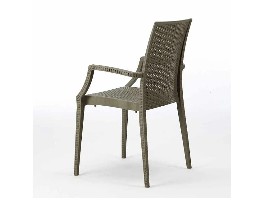 Schwarz Quadratisch Tisch und 4 Stühle Farbiges Polypropylen-Außenmastenset Grand Soleil Arm Bistrot Passion - Braun