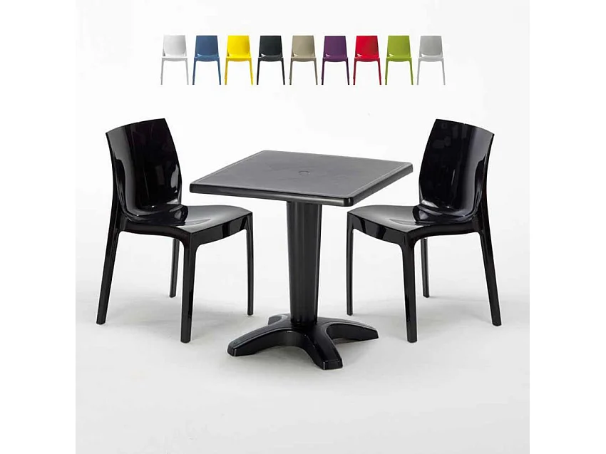 Schwarz Quadratisch Tisch und 2 Stühle Farbiges Polypropylen-Innenmastenset Grand Soleil Ice Aia - Schwarz