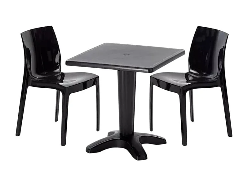 Schwarz Quadratisch Tisch und 2 Stühle Farbiges Polypropylen-Innenmastenset Grand Soleil Ice Aia - Schwarz