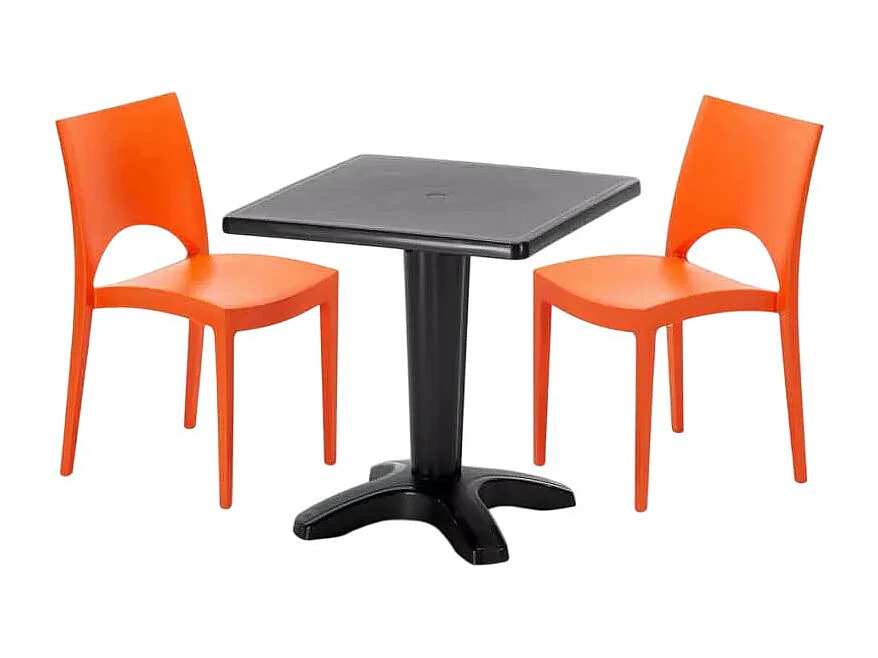 Schwarz Quadratisch Tisch und 2 Stühle Farbiges Polypropylen-Innenmastenset Grand Soleil Paris Aia - Orange
