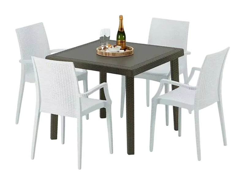 Poly Rattan Tisch Quadratisch mit 4 Bunten Stühlen 90x90 Braun Brown Passion