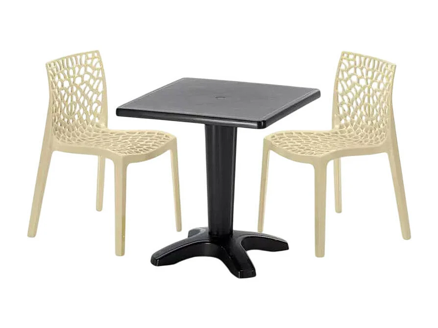 Schwarz Quadratisch Tisch und 2 Stühle Farbiges Polypropylen-Innenmastenset Grand Soleil Gruvyer Aia - Beige