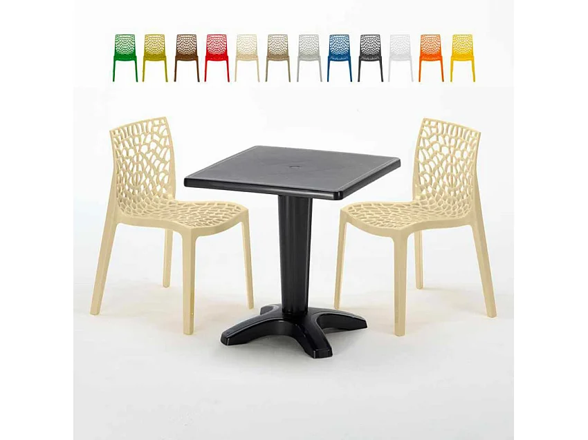 Schwarz Quadratisch Tisch und 2 Stühle Farbiges Polypropylen-Innenmastenset Grand Soleil Gruvyer Aia - Beige