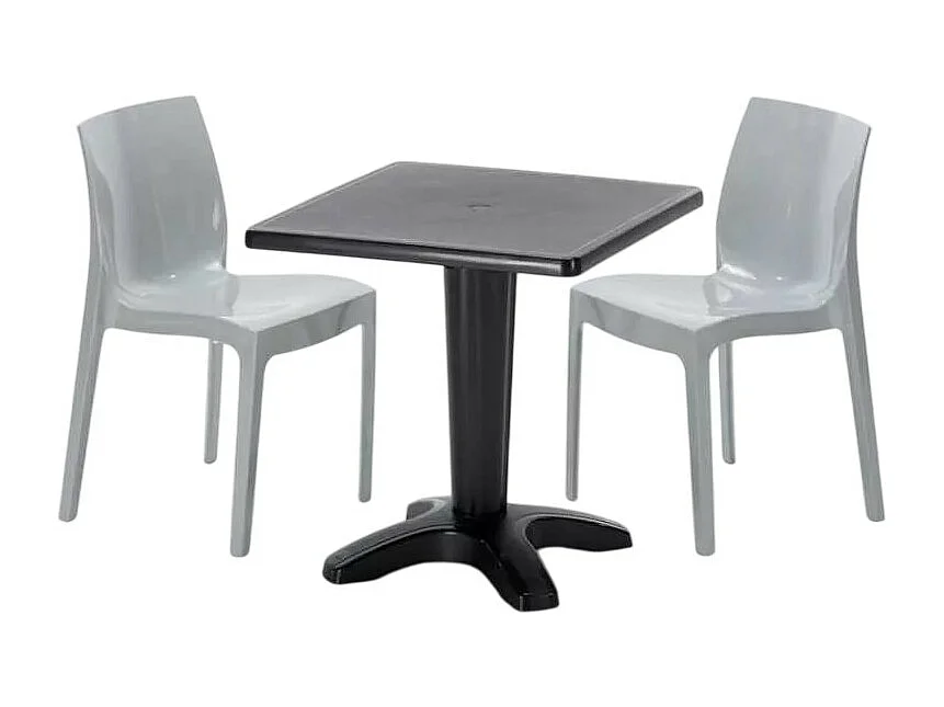 Schwarz Quadratisch Tisch und 2 Stühle Farbiges Polypropylen-Innenmastenset Grand Soleil Ice Aia - Grau