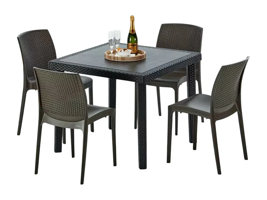 Schwarz Quadratisch Tisch und 4 Stühle Farbiges Polypropylen-Außenmastenset Grand Soleil Boheme Passion - Braun