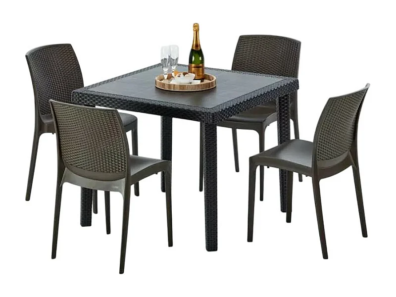 Schwarz Quadratisch Tisch und 4 Stühle Farbiges Polypropylen-Außenmastenset Grand Soleil Boheme Passion - Braun