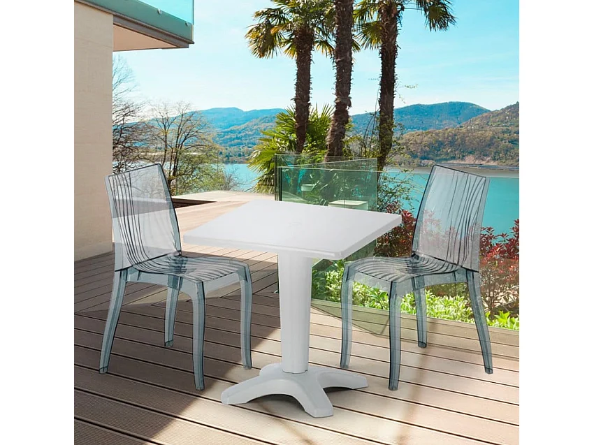 Weiß Quadratisch Tisch und 2 Stühle Farbiges Polypropylen-Innenmastenset Grand Soleil Dune Terrace - Transparent Schwarz Anthrazit
