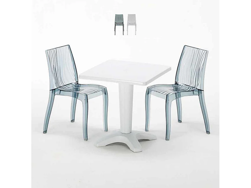 Weiß Quadratisch Tisch und 2 Stühle Farbiges Polypropylen-Innenmastenset Grand Soleil Dune Terrace - Transparent Schwarz Anthrazit