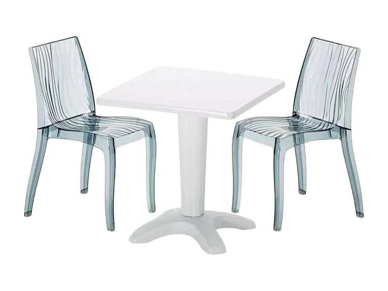 Weiß Quadratisch Tisch und 2 Stühle Farbiges Polypropylen-Innenmastenset Grand Soleil Dune Terrace - Transparent Schwarz Anthrazit