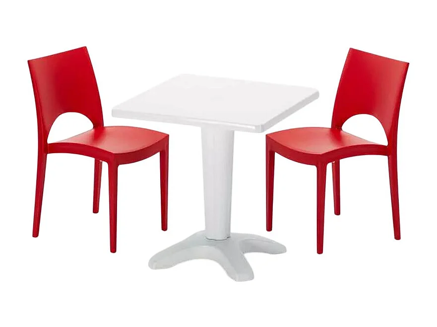 Weiß Quadratisch Tisch und 2 Stühle Farbiges Polypropylen-Innenmastenset Grand Soleil Paris Patio - Rot