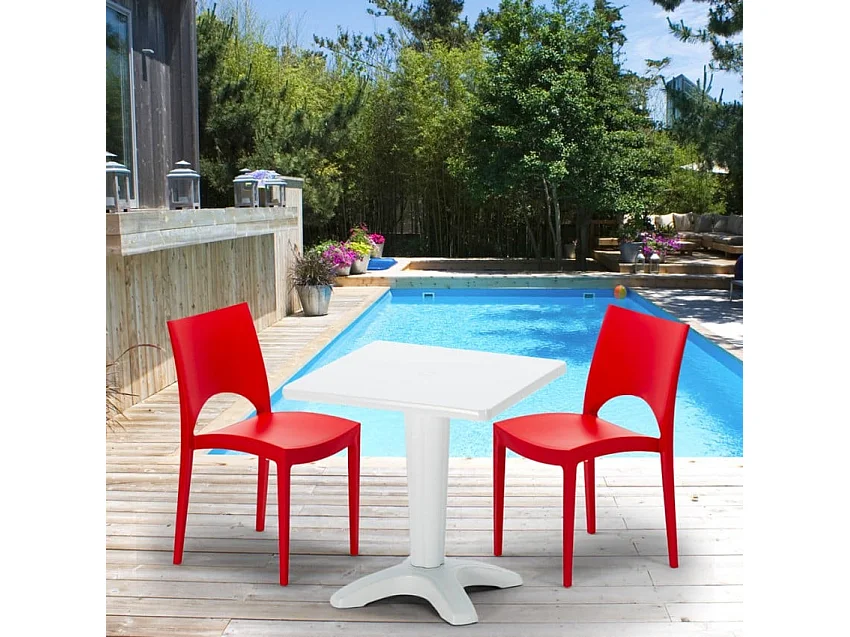 Weiß Quadratisch Tisch und 2 Stühle Farbiges Polypropylen-Innenmastenset Grand Soleil Paris Patio - Rot