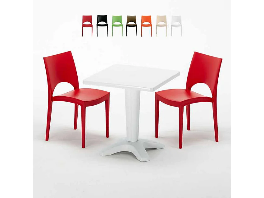 Weiß Quadratisch Tisch und 2 Stühle Farbiges Polypropylen-Innenmastenset Grand Soleil Paris Patio - Rot