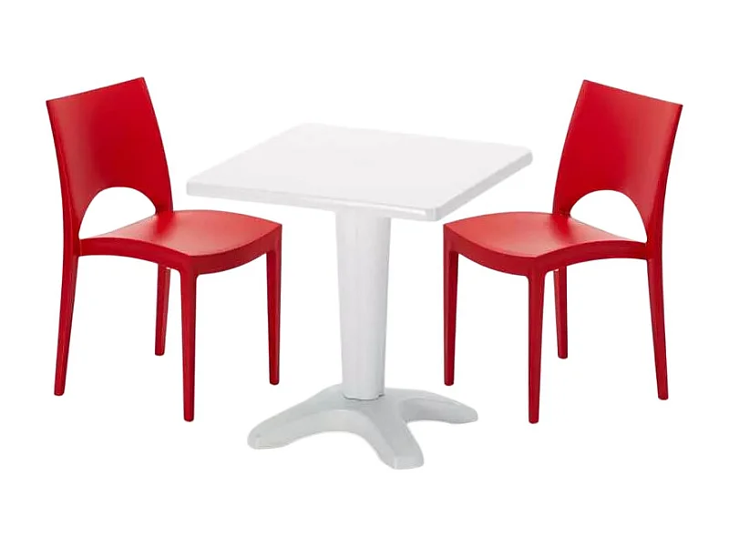 Weiß Quadratisch Tisch und 2 Stühle Farbiges Polypropylen-Innenmastenset Grand Soleil Paris Patio - Rot