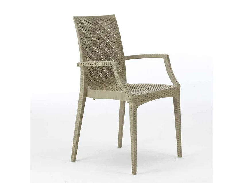 Schwarz Quadratisch Tisch und 4 Stühle Farbiges Polypropylen-Außenmastenset Grand Soleil Arm Bistrot Passion - Beige