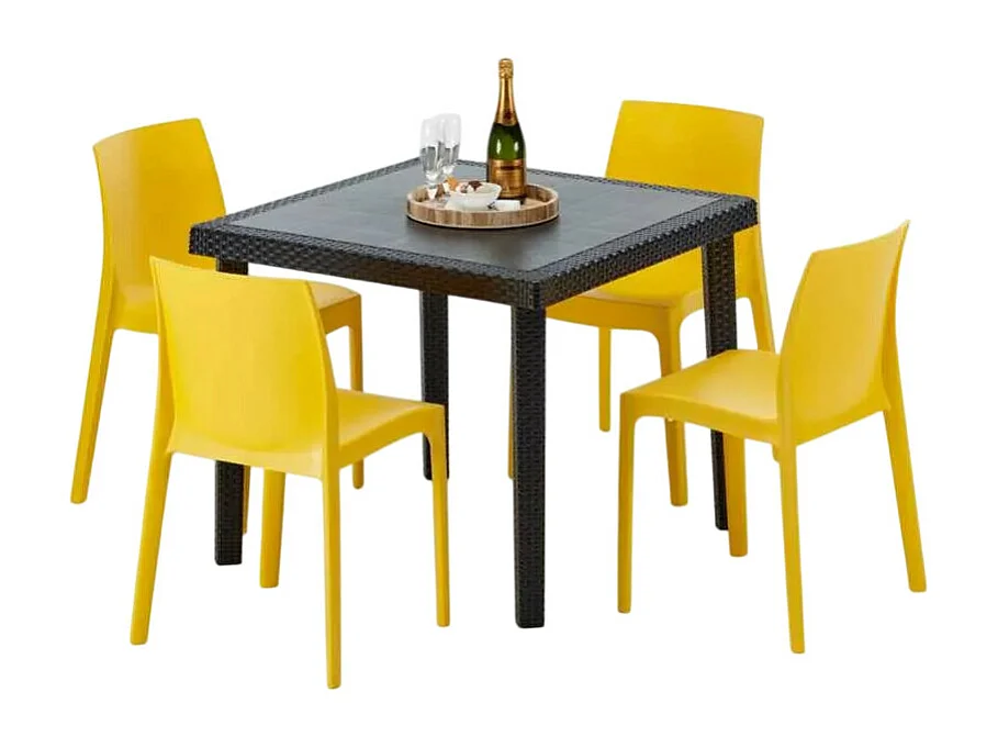 Schwarz Quadratisch Tisch und 4 Stühle Farbiges Polypropylen-Außenmastenset Grand Soleil Rome Passion - Gelb