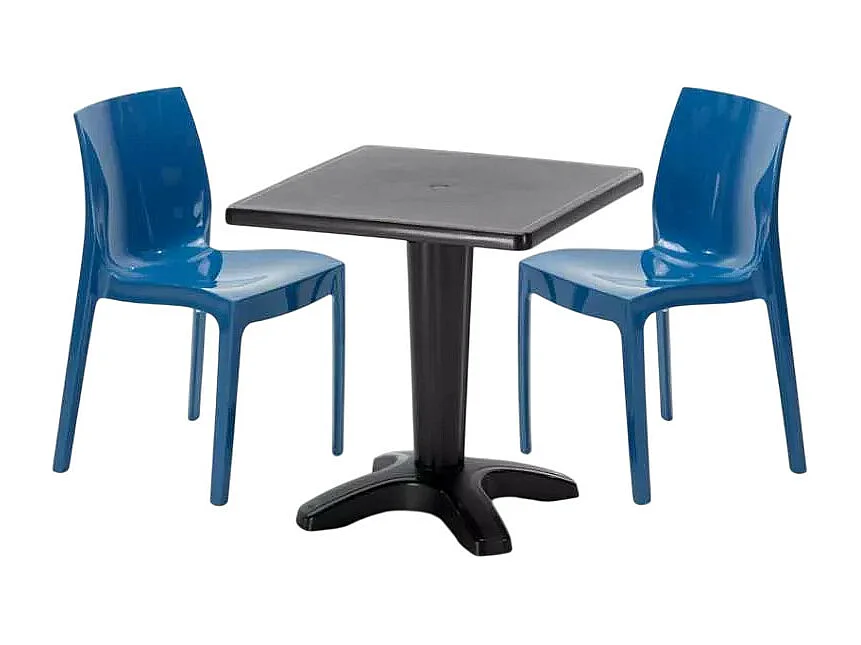 Schwarz Quadratisch Tisch und 2 Stühle Farbiges Polypropylen-Innenmastenset Grand Soleil Ice Aia - Blau