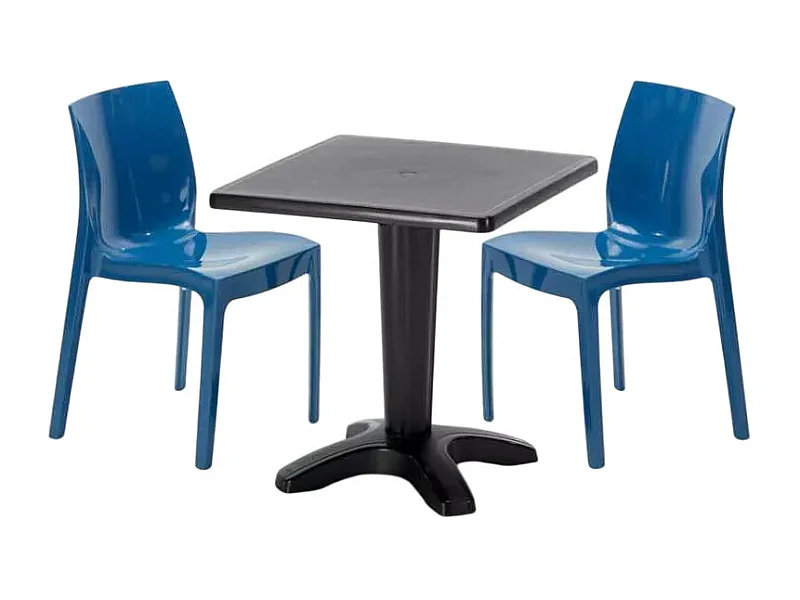 Schwarz Quadratisch Tisch und 2 Stühle Farbiges Polypropylen-Innenmastenset Grand Soleil Ice Aia - Blau