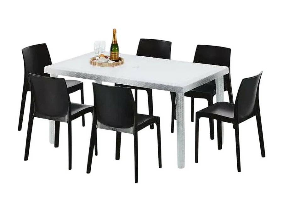 Weiß Rechteckig Tisch und 6 Stühle Farbiges Polypropylen-Außenmastenset Grand Soleil Rome Summerlife - Schwarz