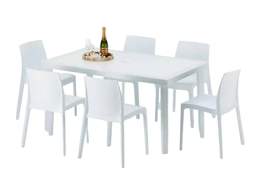 Weiß Rechteckig Tisch und 6 Stühle Farbiges Polypropylen-Außenmastenset Grand Soleil Rome Summerlife - Weiß
