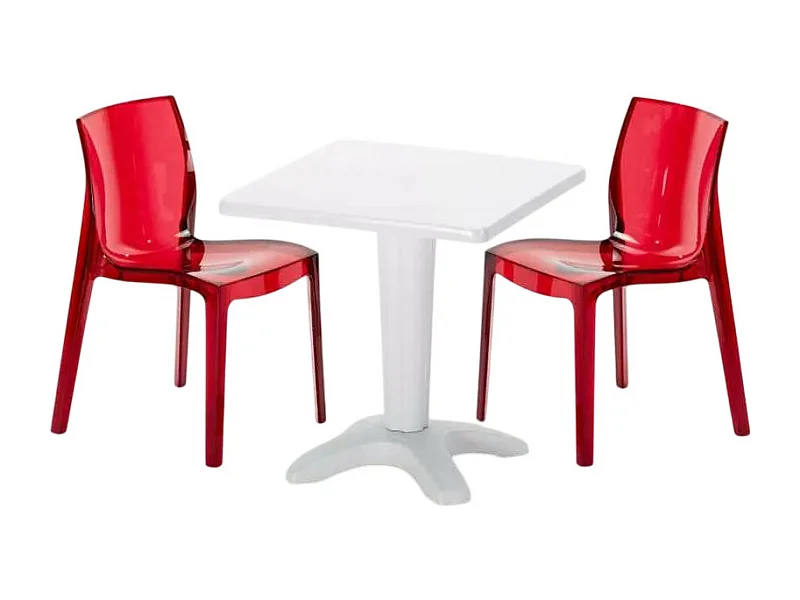 Tisch Quadratisch mit 2 Bunten Polycarbonat Outdoor Stühlen Grand Soleil Cafè