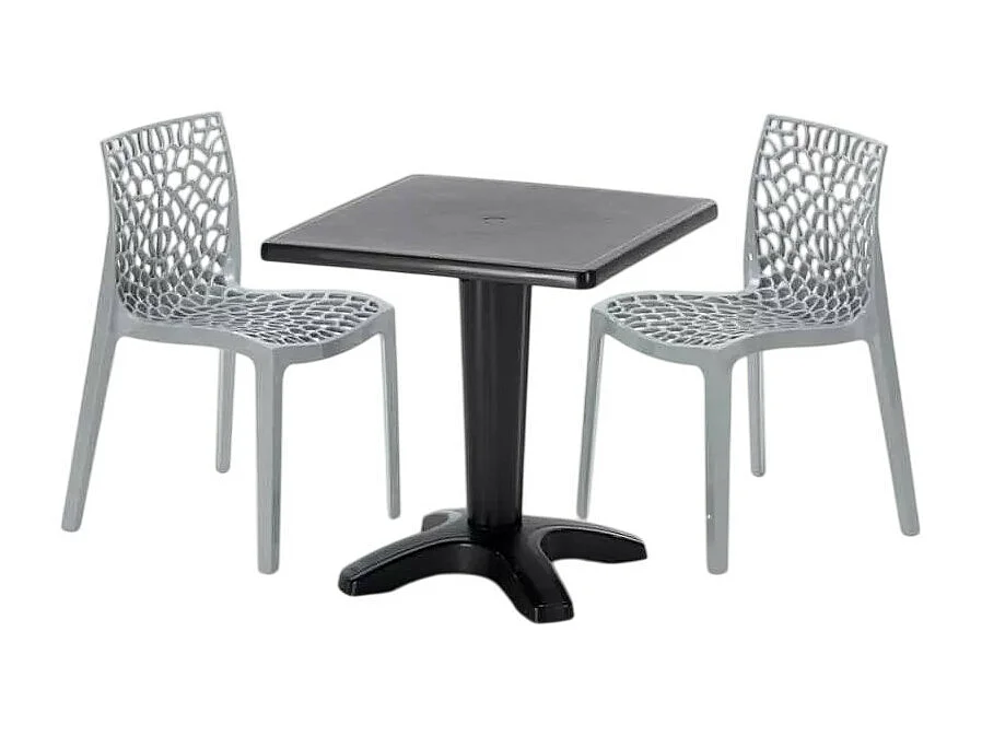 Schwarz Quadratisch Tisch und 2 Stühle Farbiges Polypropylen-Innenmastenset Grand Soleil Gruvyer Aia - Grau