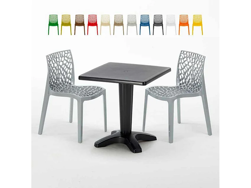 Schwarz Quadratisch Tisch und 2 Stühle Farbiges Polypropylen-Innenmastenset Grand Soleil Gruvyer Aia - Grau