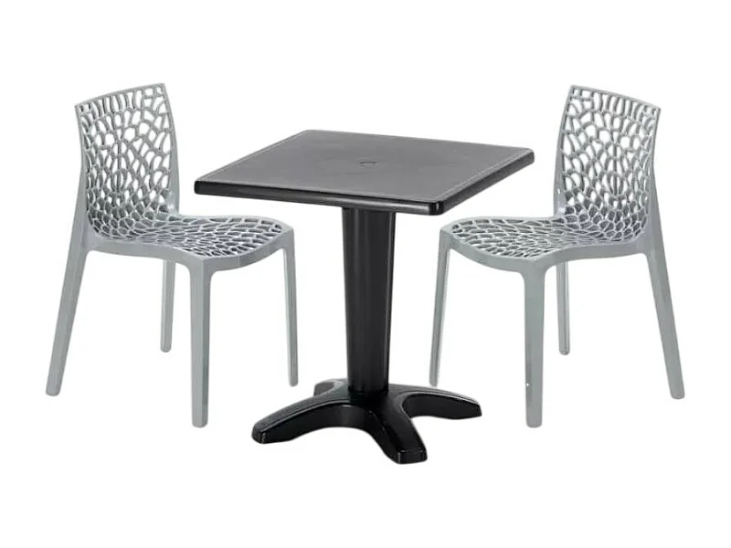 Schwarz Quadratisch Tisch und 2 Stühle Farbiges Polypropylen-Innenmastenset Grand Soleil Gruvyer Aia - Grau