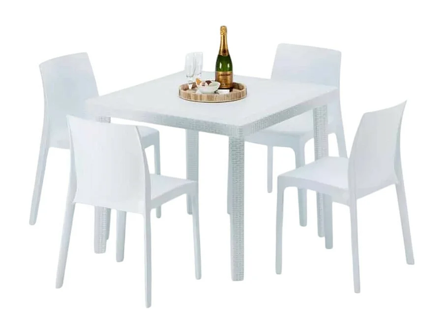Weiß Quadratisch Tisch und 4 Stühle Farbiges Polypropylen-Außenmastenset Grand Soleil Rome Love - Weiß