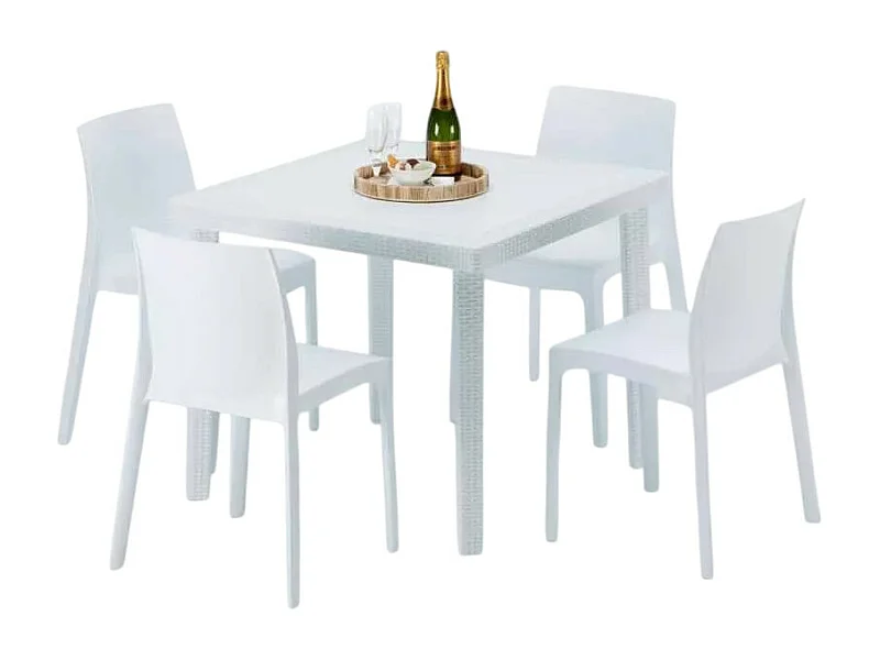 Weiß Quadratisch Tisch und 4 Stühle Farbiges Polypropylen-Außenmastenset Grand Soleil Rome Love - Weiß