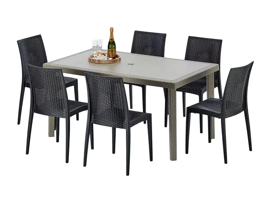 Polyrattan Tisch Rechteckig mit 6 Bunten Stühlen 150x90 Beige Marion