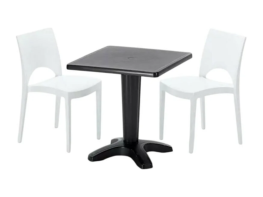 Schwarz Quadratisch Tisch und 2 Stühle Farbiges Polypropylen-Innenmastenset Grand Soleil Paris Aia - Weiß
