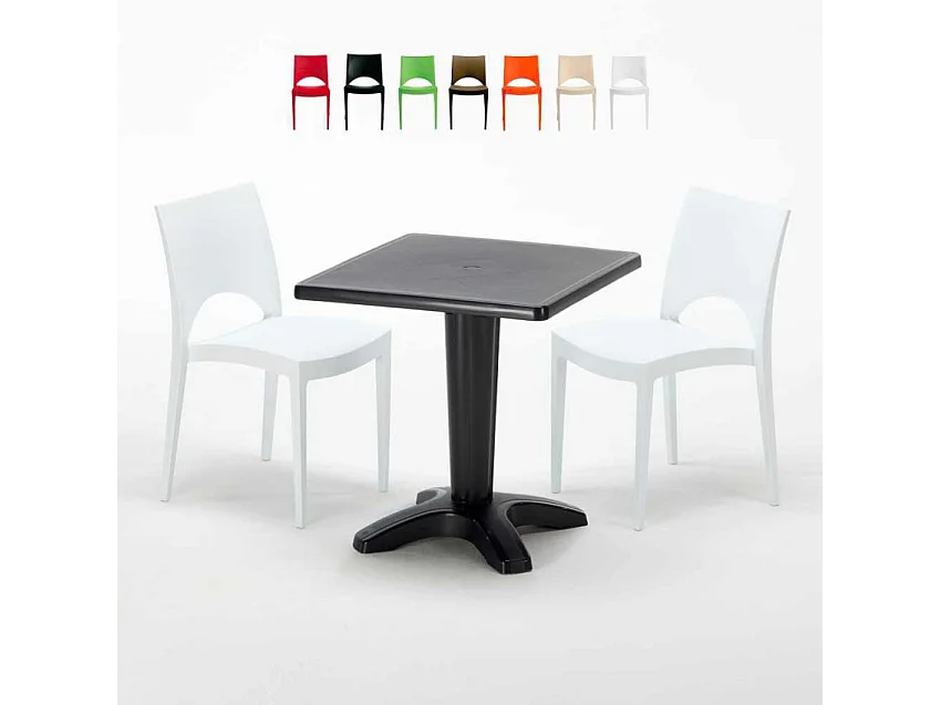 Schwarz Quadratisch Tisch und 2 Stühle Farbiges Polypropylen-Innenmastenset Grand Soleil Paris Aia - Weiß