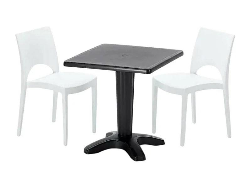 Schwarz Quadratisch Tisch und 2 Stühle Farbiges Polypropylen-Innenmastenset Grand Soleil Paris Aia - Weiß